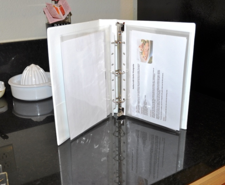 Prop up the recipe index cards while in the binder on the kitchen counter Prop up the recipe index cards while in the binder on the kitchen counter