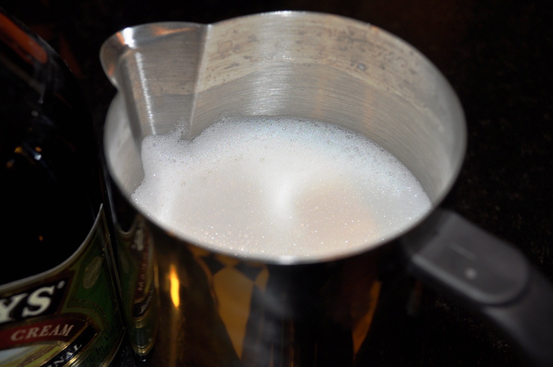 Steamed milk and foam for Bailey's cappuccino